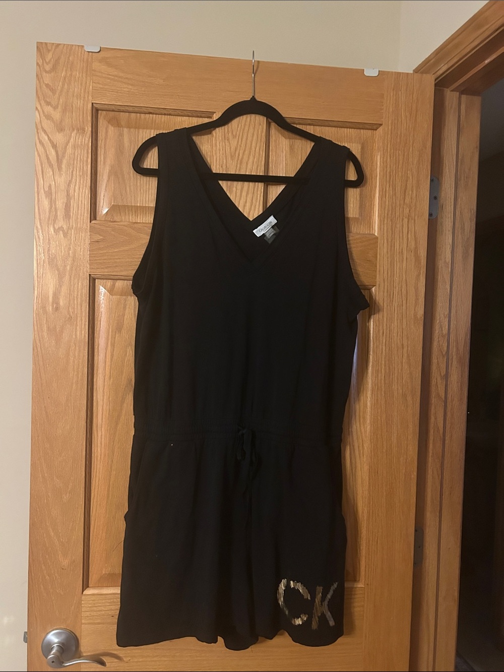 Calvin Klein Black Sleeveless V-Neck Romper with Logo